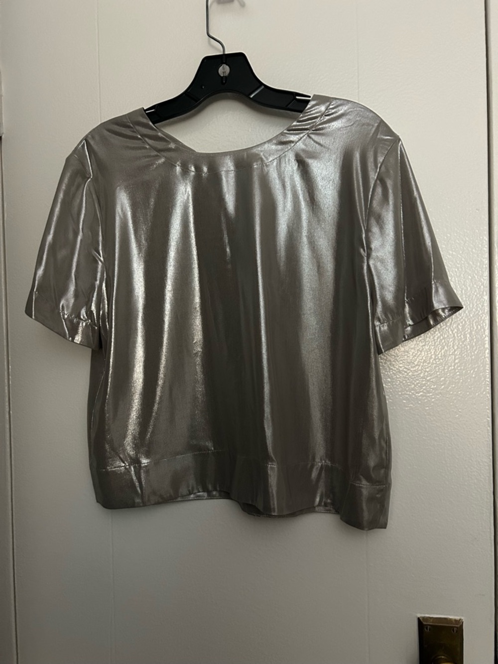 Rag & Bone Gia Metallic Silver Short Sleeve Top Size S/P